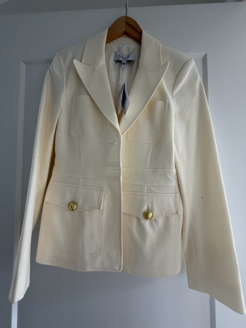 Derek Lam Cream Tailored Blazer with Gold Buttons